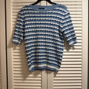 T Tahari Blue and White Striped Sweater